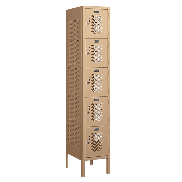 5 Tier Box Vented Locker, 12"Wx66"Hx15"D, 5 Door, Tan, Unassembled
